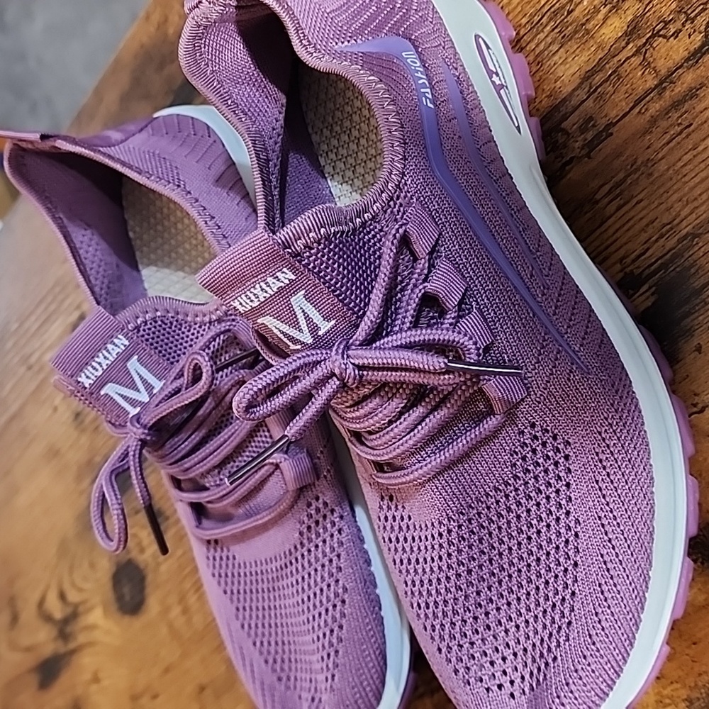 New Purple Solid Color Womens Athletic Shoes, Kintted, Bteathable, Suitable For